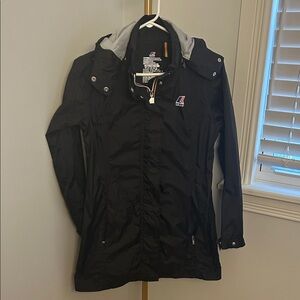 K-Way Black Hooded Long Rain Coat